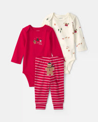 Baby Boy 3-Piece Gingerbread Long-Sleeve Bodysuit & Pant Set - Red/Cream