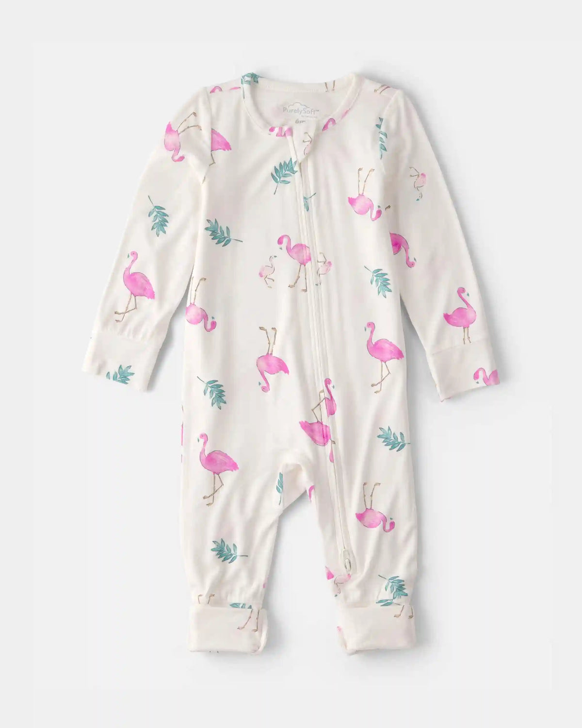 Baby Girl Flamingo PurelySoft 2-Way Zip Sleep & Play Pajamas - Ivory