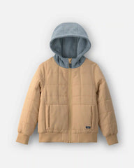 Boys Hooded Midweight Quilted Jacket - Brown