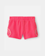 Baby Girl Shell French Terry Shorts - Coral