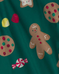 Adult 2-Piece Christmas Gingerbread Fleece Loose Fit Pajama Set - Green