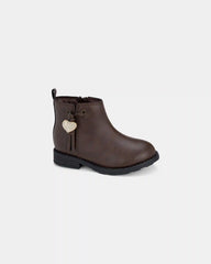 Girls Heart Charm Boots - Brown