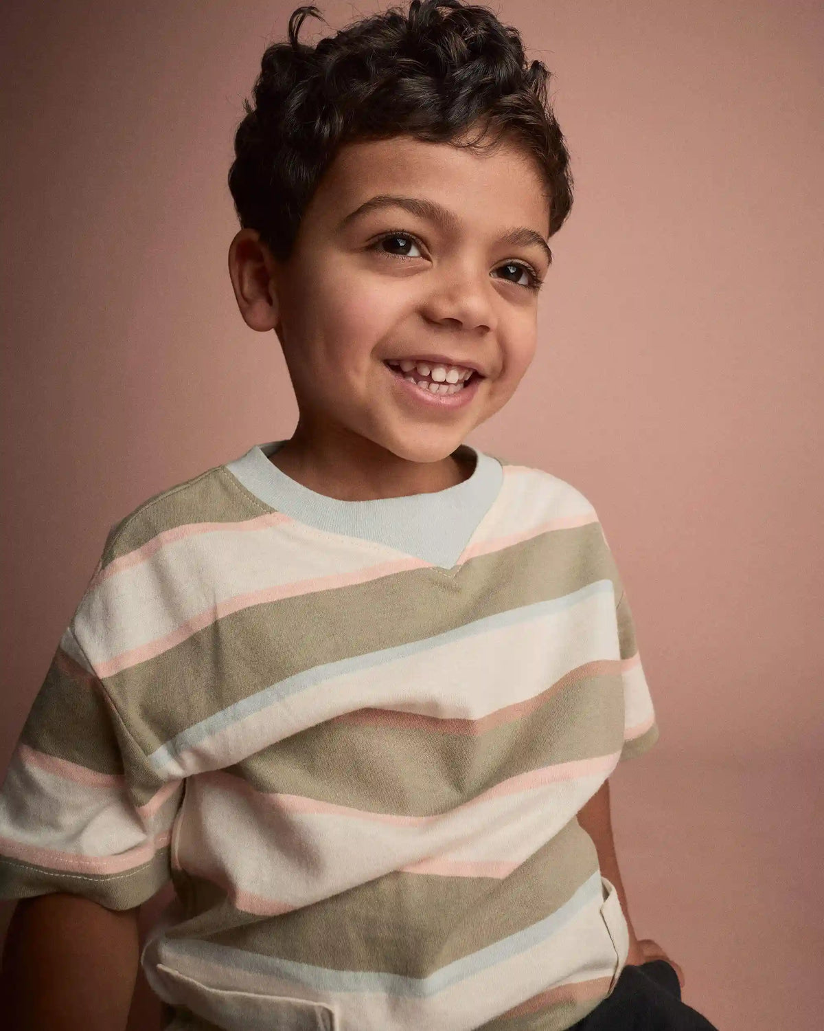Toddler Boy Otter Pocket Tee in Stripes - Cream/Light Blue