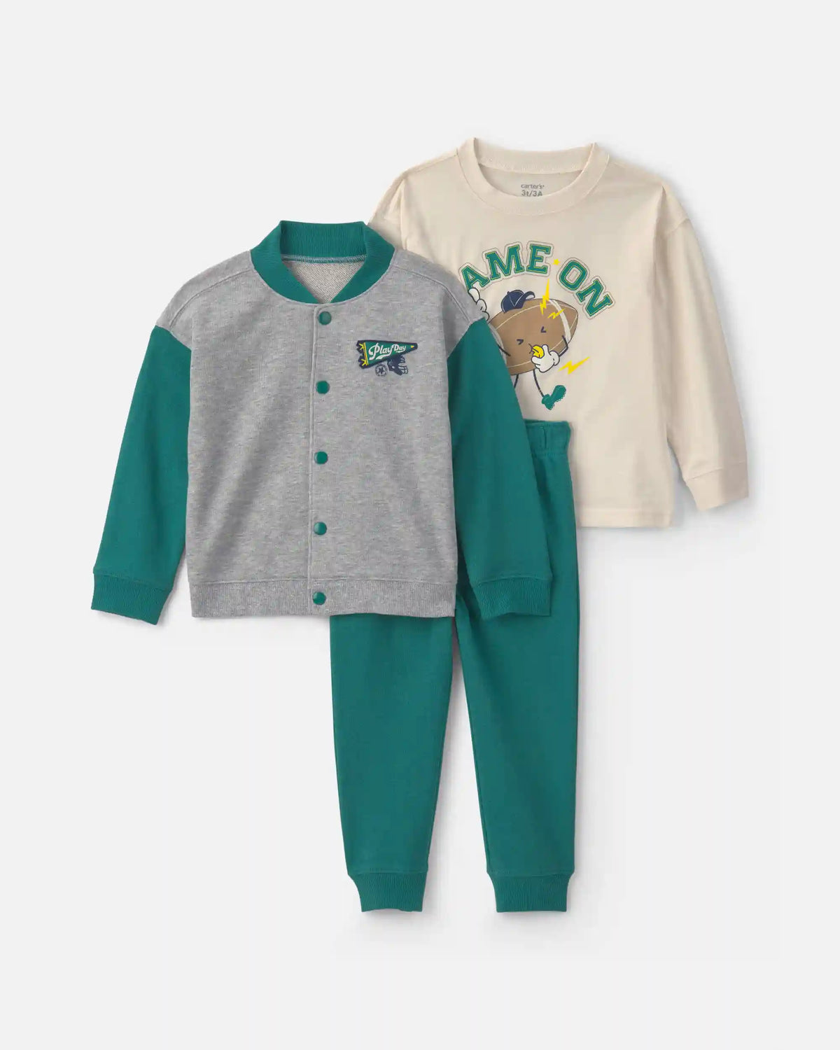 Toddler Boy 2-Piece Varsity French Terry Long-Sleeve Top & Pant Set - Cream/Green