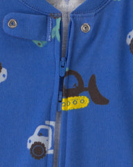 Baby Boy 1-Piece Construction 2-Way Zip 100% Cotton Snug Fit Footed Pajama - Blue