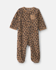 Baby Girl Leopard Fleece 2-Way Zip Sleep & Play Pajamas - Brown