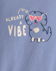 Baby Girl 'Already A Vibe' Dog Long-Sleeve Graphic Bodysuit - Blue