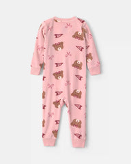 Baby Girl 1-Piece Bears & Bows 2-Way Zip DreamPlush Snug Fit Pajama - Pink