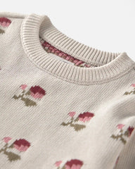Toddler Girl Organic Cotton Sweater Knit Pullover in Wildflower Maize