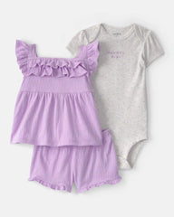 Baby Girl 3-Piece 'Mommy's Mini' Outfit Set - Purple/Grey
