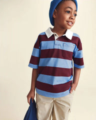Boys Striped Polo Shirt - Burgundy/Blue