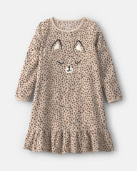 Girls Leopard Fleece Loose Fit Night Gown - Brown