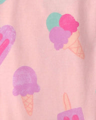 Toddler Girl Ice Cream 100% Cotton Short-Sleeve Snug Fit 2-Piece Pajama Set - Pink