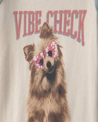 Girls 'Vibe Check' Dog Graphic Tee - Cream/Blue