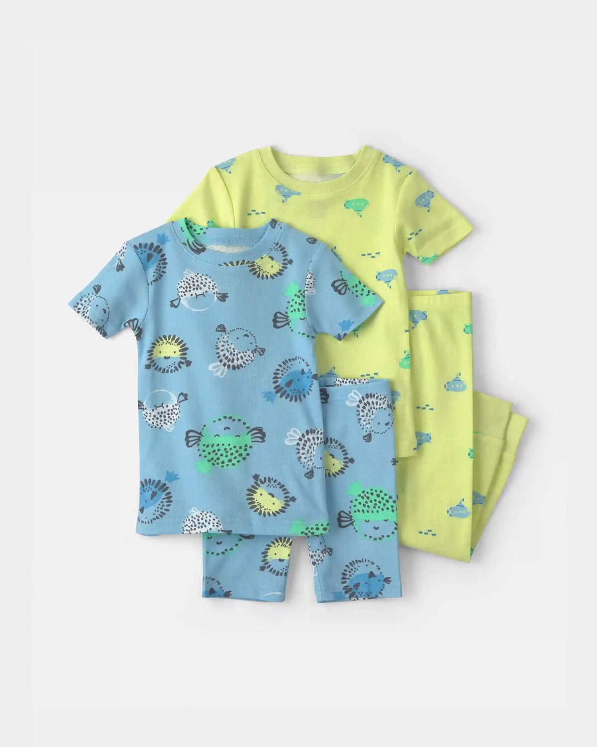 Baby Boy Pufferfish 100% Cotton 4-Piece Pajama Set - Blue/Green