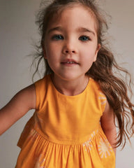 Toddler Girl Peplum Top in Sunny Life Print - Golden Yellow