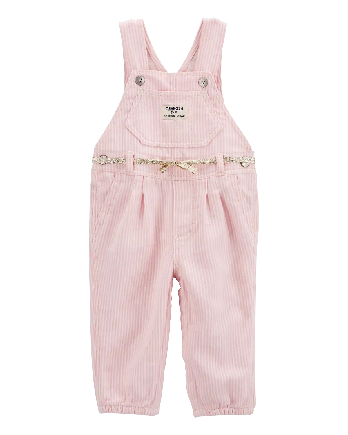 Baby Knit Denim Hickory Stripe Overalls - Pink