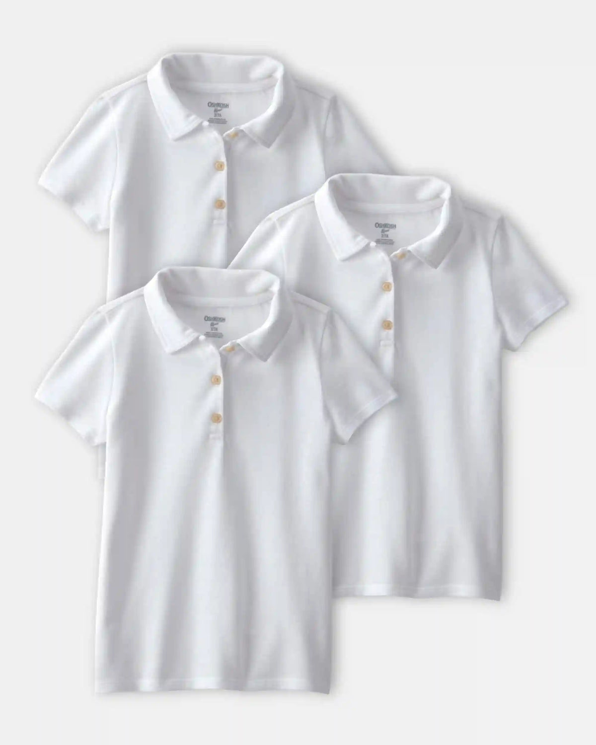 Girls 3-Pack Uniform Piqué Polo Shirts - White