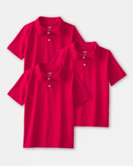 Boys 3-Pack Uniform Active Polo Shirts - Red