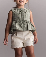 Toddler Girl Floral Scalloped Shorts - Cream