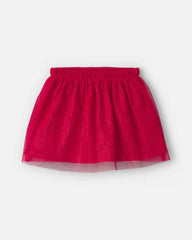 Girls Tulle Bow Fleece Long-Sleeve Top & Skort Set - Cream/Red