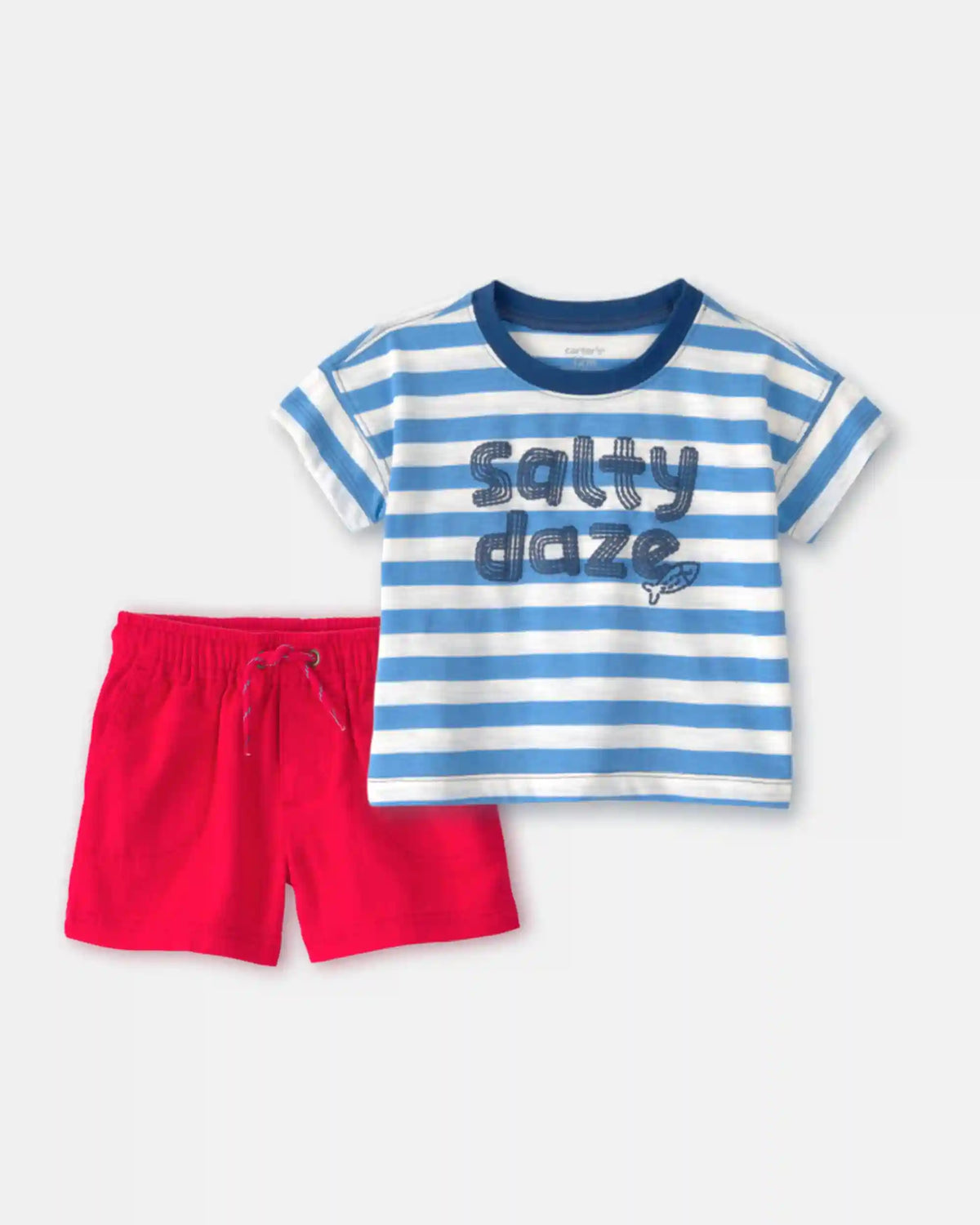 Baby Boy 2-Piece 'Salty Daze' Striped Graphic Tee & Shorts Set - Blue/White/Red