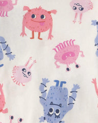 Baby Girl 4-Piece Monster 100% Cotton Snug Fit Pajama Set - Blue/Cream