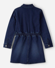 Girls Dark Wash Denim Long-Sleeve Dress - Blue