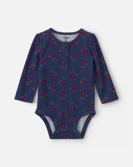 Baby Girl Floral Long-Sleeve Bodysuit - Navy Blue