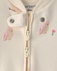 Baby Girl Owl 100% Cotton 2-Way Zip Sleep & Play Pajamas - Cream