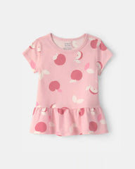 Toddler Girl Apple Relaxed Peplum Top - Pink