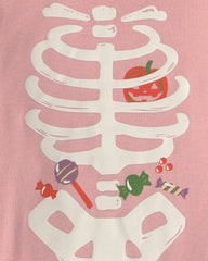 Girls 2-Piece Halloween Glow in the Dark Skeleton 100% Cotton Snug Fit Pajama Set - Pink