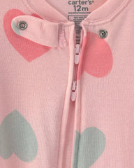Baby Girl 1-Piece Heart 2-Way Zip 100% Cotton Snug Fit Footed Pajama - Pink