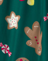Adult Christmas Gingerbread Fleece Loose Fit Pajama Bottoms - Green