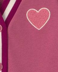 Girls Heart French Terry Cardigan Sweater - Pink