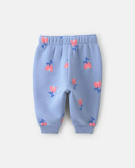Baby Girl Floral Fleece Pants - Blue