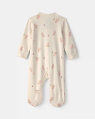 Baby Girl Owl 100% Cotton 2-Way Zip Sleep & Play Pajamas - Cream