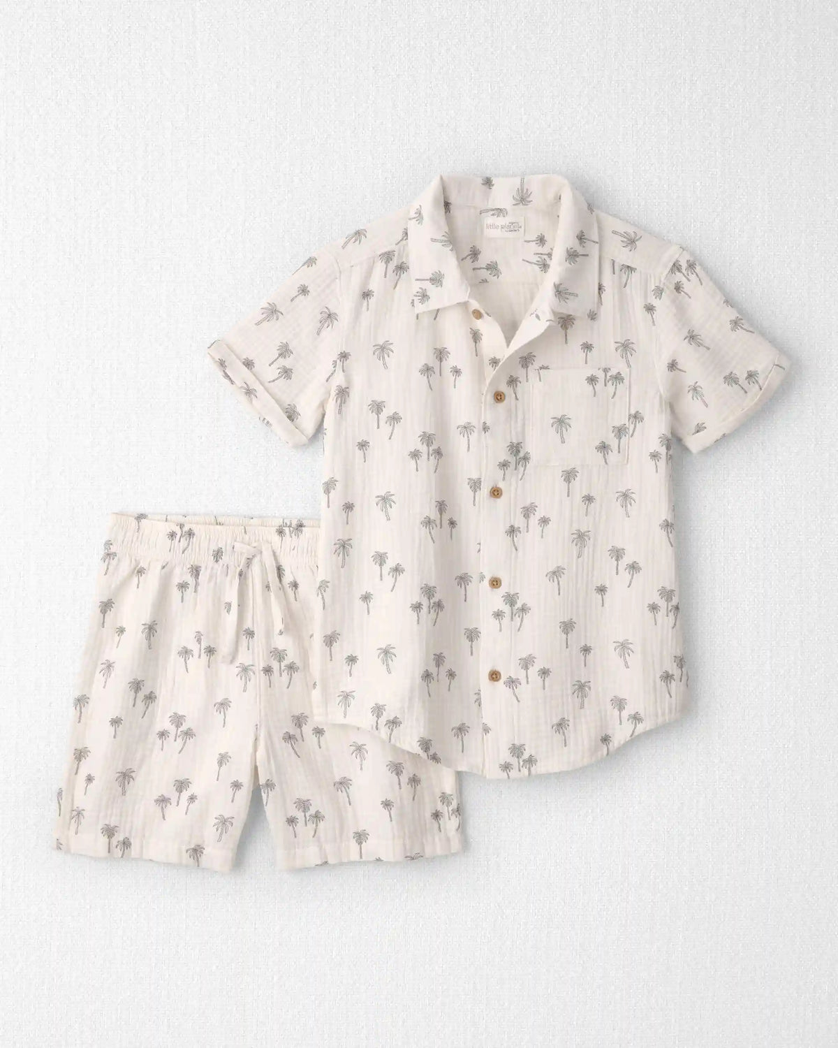 Boys 2-Piece Organic Cotton Gauze Top & Short Set in Palm Trees