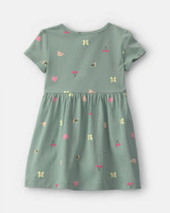 Toddler Girl Butterfly Short-Sleeve Dress - Green