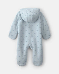 Baby Boy Train Teddy Fleece Long-Sleeve Jumpsuit - Blue