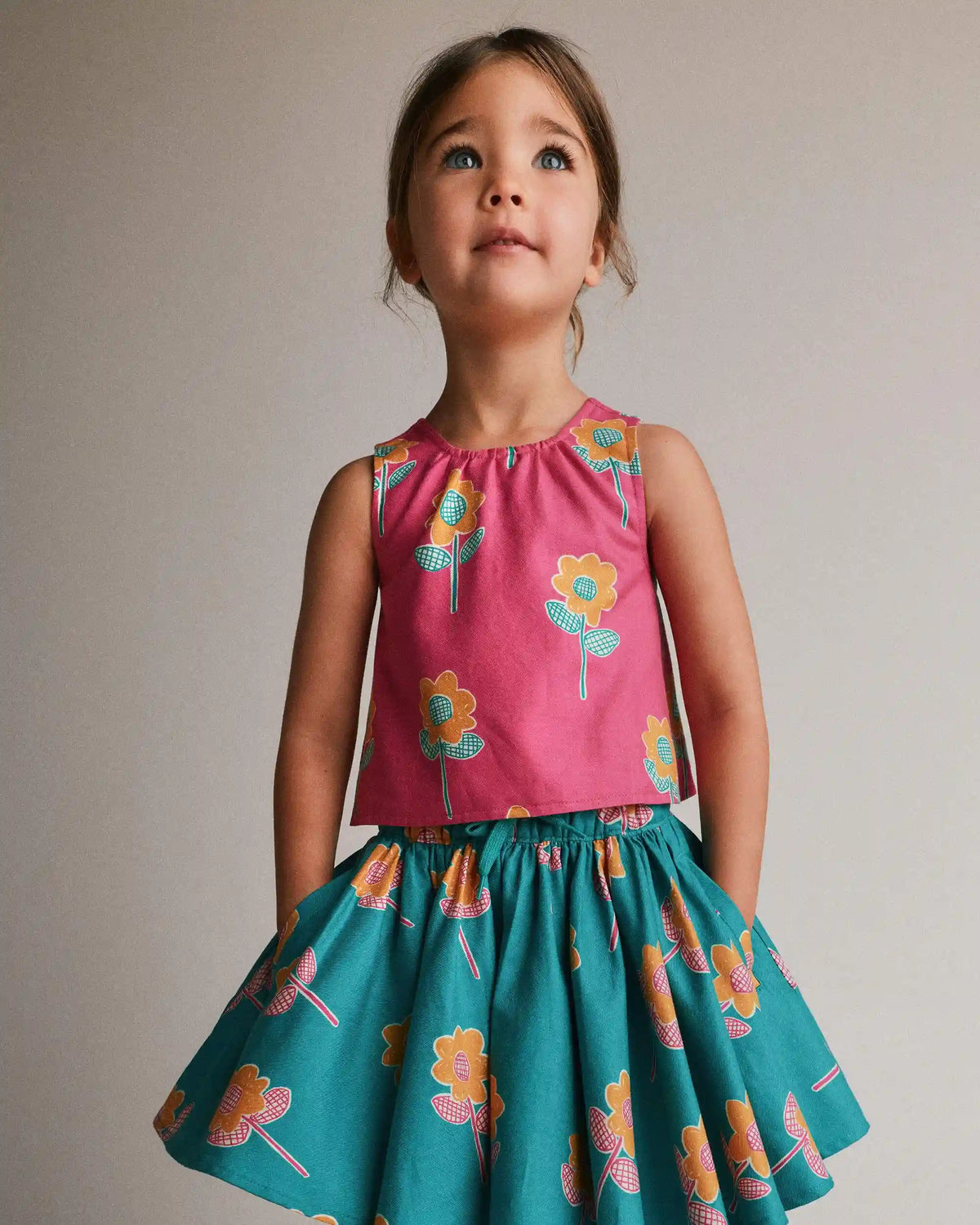 Toddler Girl Reversible Cross-Back Top in Floral Print - Hot Pink