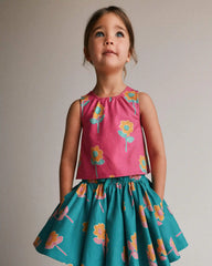 Toddler Girl Reversible Cross-Back Top in Floral Print - Hot Pink