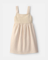 Girls Crochet Gauze Dress - Ivory