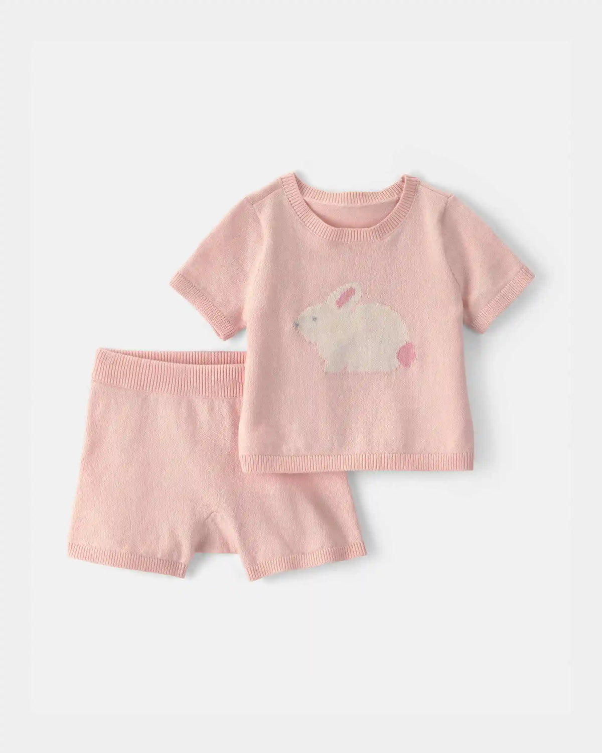 Baby Girl 2-Piece Bunny Short-Sleeve Sweater Top & Short Set - Pink