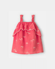 Toddler Girl Palm Tree Gauze Tank Top - Coral