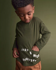Toddler 'Just 5 More Minutes' Long-Sleeve Relaxed Graphic Tee - Olive