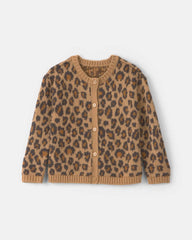 Toddler Girl Leopard Cardigan Sweater - Brown