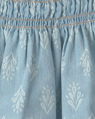 Girls Chambray Floral Smocked Tank Top