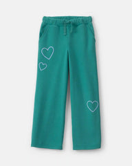 Girls Heart Fleece Wide-Leg Active Pants - Green