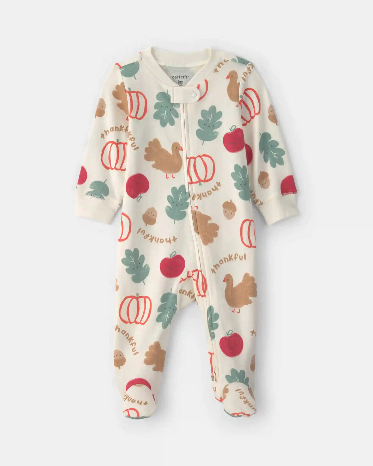 Baby Thanksgiving 100% Cotton 2-Way Zip Sleep & Play Pajamas - Cream
